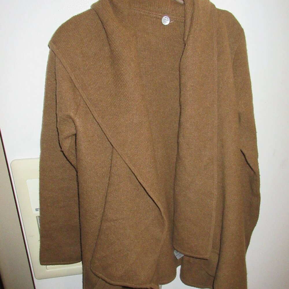 Margaret O'Leary Cashmere blend modern tan cardigan hooded m brown